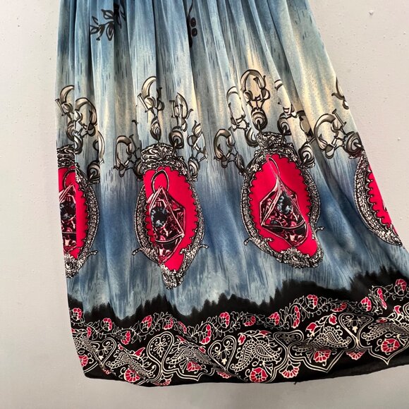 Romantic Sini Tattoo Boho Dress XL Smocked Blue Red Fairy Y2K Boho Tie Straps - Picture 4 of 7